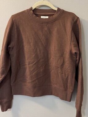 MATE the Label Organic Fleece Shrunken Crew Neck Sweatshirt Brown TIR Small NWOT